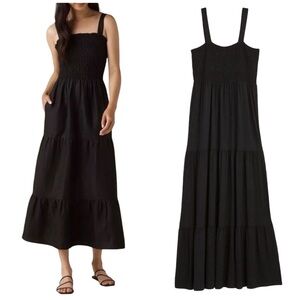 LOFT Smocked Tiered Black Maxi Dress - S